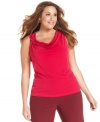 Snag a key layering piece with Calvin Klein's sleeveless plus size top, beautifully finished by a draped neckline.