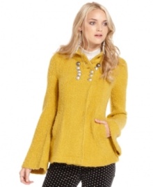 Layer on this brightly textured Free People jacket for a pop of color in your cold-weather style!