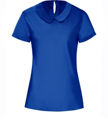 With its sweet round collar and glistening silk-satin, Steffen Schrauts short sleeve top is workweek essential packed with pairing possibilities - Round collar, short sleeves, slit with button closure at nape - Softly tailored fit - Wear with a pencil skirt and heels, or dress down with skinny jeans and your favorite flats