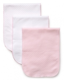 Bundled in a cute logo bag, these soft and absorbent burp cloths from Kissy Kissy are perfect for life's little clean-ups.