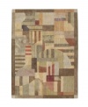 A modern design of animated beauty, this rug renders columns in an abstract collage of rectangles accented with graceful curvilinear details. A cool green palette is tinged with warm hues of brown. Woven of premium Opulon(tm) yarns to create a lavish pile with a rich, color-enhancing finish.