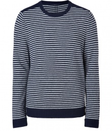 Finish your look on a timeless-modern note with Rag & Bones cool striped pullover - Crew neckline, long sleeves, navy ribbed trim - Contemporary slim fit - Wear with tees and jeans, or over button-downs and slim cut trousers