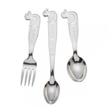 Featuring a lovable duck at the end of each handle, the Something Duckie 3-Piece Flatware Set includes a baby fork and baby spoon that are perfectly designed for little hands, and an extra-long infant feeding spoon that makes your task a bit easier.