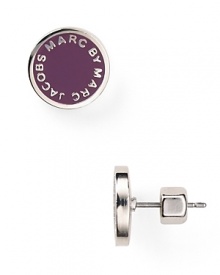 Get with the brand with this pair of plated studs from MARC BY MARC JACOBS. Boldly colored enamel is engraved with the label's logo.