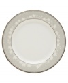 These elegant bone china side plates showcase a delicate floral design with textured white beads and stunning platinum trim. Designed for holding dinner rolls and breads and equally useful for cakes and cookies at tea time. From Lenox's dinnerware and dishes collection. Qualifies for Rebate