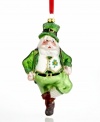 A lucky charm for the holidays and beyond, the Irish Santa ornament shows St. Nick getting his jig on in sparkling green glass.