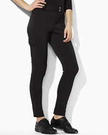 A versatile workout pant rendered in stretch cotton is designed with utility-chic pockets for active style.