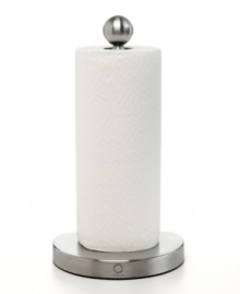 Take pride in your kitchen by keeping your countertops and other surfaces sparkling clean. This paper towel holder has a unique ratchet design and stands strong with a weighted, nonskid base, letting you pull and tear off paper with one hand. Limited lifetime warranty.