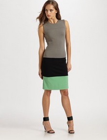 Body-con chic employed in a bold, colorblock jersey sheath.Jewel necklineYoke topSleevelessDropped waistBottom side zipperAbout 21 from natural waist71% viscose/23% polyamide/6% elastaneDry cleanImportedModel shown is 5'8½ (174cm) wearing US size 4.OUR FIT MODEL RECOMMENDS ordering true size. 