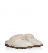 Lounge in comfort and style in these ultra-luxe shearling lined slippers from UGG Australia - Knit upper, shearling lining, slip-on style - Pair with silk pajamas and a cozy robe