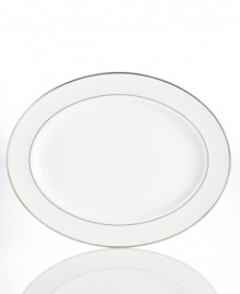 Modern yet timeless, this fine china platter is sure to satisfy the style-hungry host. From Lenox dinnerware, the dishes from the Opal Innocence Stripe collection are simply dressed in cream and white stripes and finished with a polished platinum trim, creating an ultra-chic setting to enjoy celebratory meals. Qualifies for Rebate