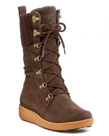 Function and fashion are combined in this stylish suede cold weather boots with a knit cuff.