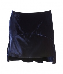 Stylish skirt in dark blue velvet - by the French couture house Givenchy - sexy mini length - intricate design: slightly shorter at the front - pair with a white stylish turtleneck sweater and black boots or a white blouse and a noble leather jacket