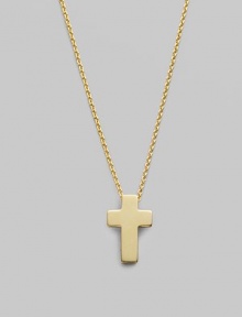 From the Tiny Treasures Collection. An artfully simple cross of polished 18k gold has a modern feel and a quiet elegance. 18k yellow gold Chain length, about 18 Charm length, about ½ Lobster clasp Made in Italy