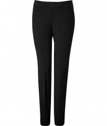 Get the pants-centric look of the season in these edgy-cool tapered trousers from Helmut Lang - Flat front, seaming details at front, of-seam pockets, back slit pockets, straight leg with creasing, tapered silhouette - Style with an asymmetrical hem tee, a draped front leather jacket, and high heel booties