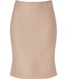 Luxurious skirt in fine nude-colored pure wool - Wonderfully soft and flattering - The cut is slim and slightly flared at the bottom (peplum look), in a comfortable mid thigh length - A favorite basic in a fantastic fashion color - Elegant, professional and fashionable - Wear with an elegant silk blouse, top, blazer or cardigan