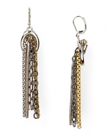 Set your style apart with this pair of earrings from T Tahari. Crafted of gold plate and hematite chains, this pair perfect edgy accessorizing.