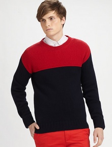 Made from a fine combination of virgin wool and cashmere, this is another classic from McQ Alexander McQueen.CrewneckLong sleevesContrast yoke92% virgin wool/8% cashmereDry cleanImported