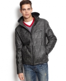 Make a racket with this hip hooded jacket from Guess.