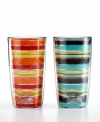 Iconic style meets brilliant design in Fiesta drinkware by Tervis Tumblers. Bands of fun, refreshing color wrap practically indestructible, amazingly insulated tumblers that maintain the temperature of hot and cold drinks. With Fiesta Stripe logo and dancer.