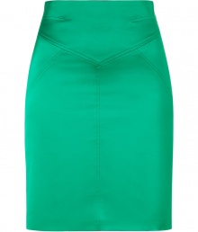 Stylish skirt in fine, cotton and synthetic fiber blend - Gorgeous in green, fabric has a lovely sheen - Supremely comfortable, thanks to a touch of stretch - High waist, darts and strategic seam detail create a flattering, feminine silhouette - Slim cut is fitted, hits just above the knee - Zips at back - An elegant, vibrant twist on a wardrobe staple - Ideal for cocktails, parties and evenings out - Pair with a silk tie-neck blouse and platform pumps