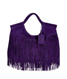 Daytime looks get a hippie-chic edge with Ralph Laurens purple suede fringed tote, finished to perfection with intricately woven double top handles - Internal zippered back wall pocket, front wall pocket - Wear with casual separates, or cool knit dresses and boots