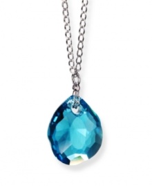 Sparkling like a tropical sea, this irresistible necklace is synonymous with summer fun. The blue zircon Swarovski crystal in an exclusive cut adds a splash of neon color to any outfit. Crafted in mixed metal. Approximate length: 15 inches. Approximate drop: 1-1/2 inches.