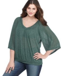 Top off your jeans this season with Soprano's  three-quarter sleeve plus size sweater, punctuated by a banded hem.