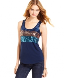 Pink Rose gives the casual tank top a fanciful makeover with stripes of twinkling, multicolor sequins!