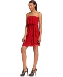 Cascading ruffles add feminine flirt to this red-hot MM Couture dress -- perfect for a sultry soiree look!