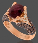 Add a little majesty to your everyday! This exquisite ring from Le Vian features a cushion-cut raspberry rhodolite (3 ct. t.w.) and chocolate diamonds (1-1/5 ct. t.w.) set in 14k rose gold with white diamond accents. Size 7.