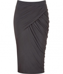 Edgy-cool shadow twisted draped skirt from Donna Karan - Bring some downtown-ready style to your evening look with this chic skirt - Figure-hugging pencil silhouette, twist asymmetrical drape detail, pull-on style - Wear with opaque tights, a form-fitting top, a draped leather jacket, and sculptural heels