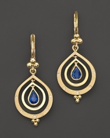 Blue sapphires with diamonds in 18 karat yellow gold earrings from Temple St. Clair.