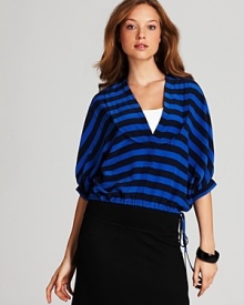 BCBGMAXAZRIA Top - Hali Silk Striped Drawstring