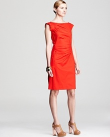 Cut a vibrant silhouette in this Boss Black sheath dress, sharply styled with asymmetric gathering for modern elegance.