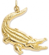 Add a little bite! This fierce-looking alligator charm makes a lively addition to any charm bracelet or necklace. Crafted in 14k gold. Chain not included. Approximate length: 1-1/5 inches. Approximate width: 9/10 inch.