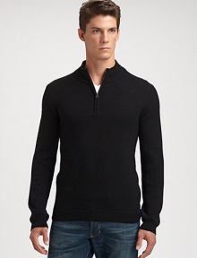 Subtle color contrasts lends a modern update to this lightweight, mock-turtleneck, shaped in rich Italian wool.Mock zip turtleneckRibbed knit collar, cuffs and hemWoolHand washImported of Italian fabric