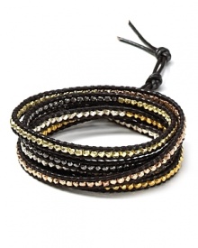 Chan Luu's must-have wrap bracelets, crafted of leather cord and multi colored stones, perfect free spirited style. This gold vermeil-embellished piece is a gleaming way to work the look.