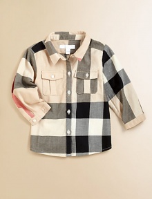 Preppy check cotton with tonal stitching and dark-contrast point collar.Front button closure Pleated patch pockets Buttoned cuffs Cotton Machine wash ImportedPlease note: Pattern may vary. 