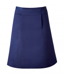 Let the crisp, clean lines of this elegant skirt give a polished look to your work wardrobe - Designed in a blue cotton blend with a flared A-line silhouette - Features side pockets, decorative darts and a concealed zipper at the back - Perfect for the office with a chic blouse and high heels, or with a simple tank, cardigan and dainty flats