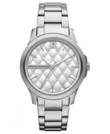 A stunning quilted dial adds a feminine touch to this classic steel watch from AX Armani Exchange.