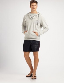 A perfect pullover with comfy pockets and a laid-back look.Hooded style with drawstringHalf-zip closureKangaroo pocketLong sleeves with ribbed cuffsRibbed hemCottonMachine washImported