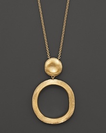 A gleaming, textured gold bead tops a striking circle on this 18K yellow gold necklace from the Jaipur Collection.