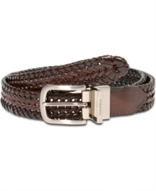 Add a touch of texture at the waist with a versatile, braided-leather belt from Nautica that reverses from brown to black.