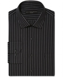 Turn on the dark. This sophisticated striped shirt from Geoffrey Beene dials down your look.