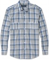 Epaulets and chest pockets add a bit of military snap to this long-sleeved plaid shirt from American Rag.