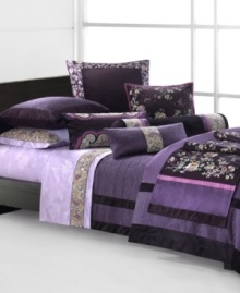 Add an extra layer of luxury with the intricate jacquard pattern and regal purple hue of Natori's Imperial Palace coverlet. Featuring a lavish blend of silk and cotton finished with an ultrasoft velvet border. Reverses to solid cotton sateen.