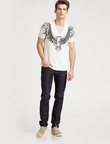 Super soft cotton v-neck finished with a twisted eagle print.V-neckCottonDry cleanImported