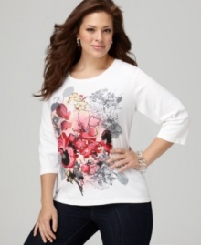 Refresh your casual wardrobe with Style&co. Sport's three-quarter sleeve plus size top, blooming a floral print.