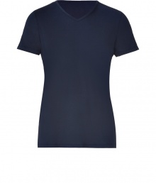 Stylish t-shirt in fine, pure navy blue cotton - Supremely soft, lightweight material ideal for summer layering - V-neck and short sleeves - Slimmer cut tapers gently through waist - An indispensable basic in any wardrobe, easily dressed up or down - Wear solo or layer beneath a blazer or cardigan and pair with jeans, chinos, shorts or linen trousers